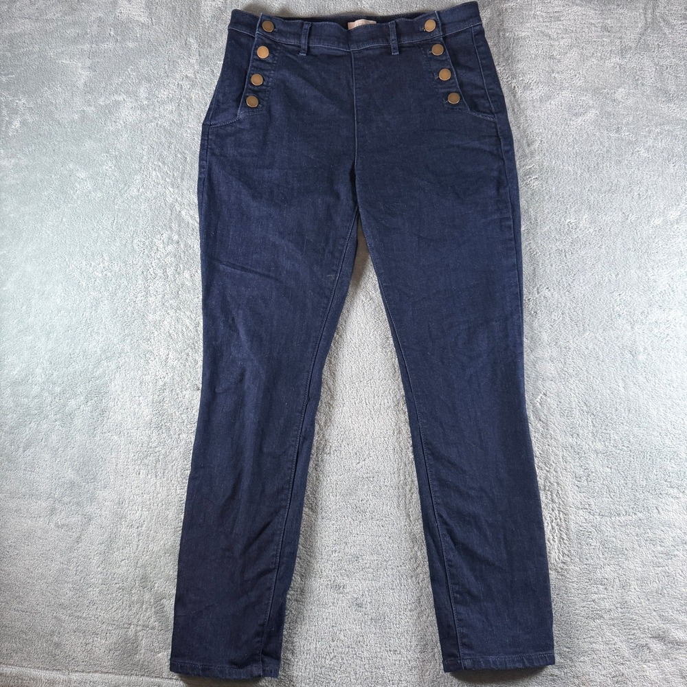 Loft Outlet Modern Skinny Sailor Jeans Indigo Blue Gold Button Womens 10‎